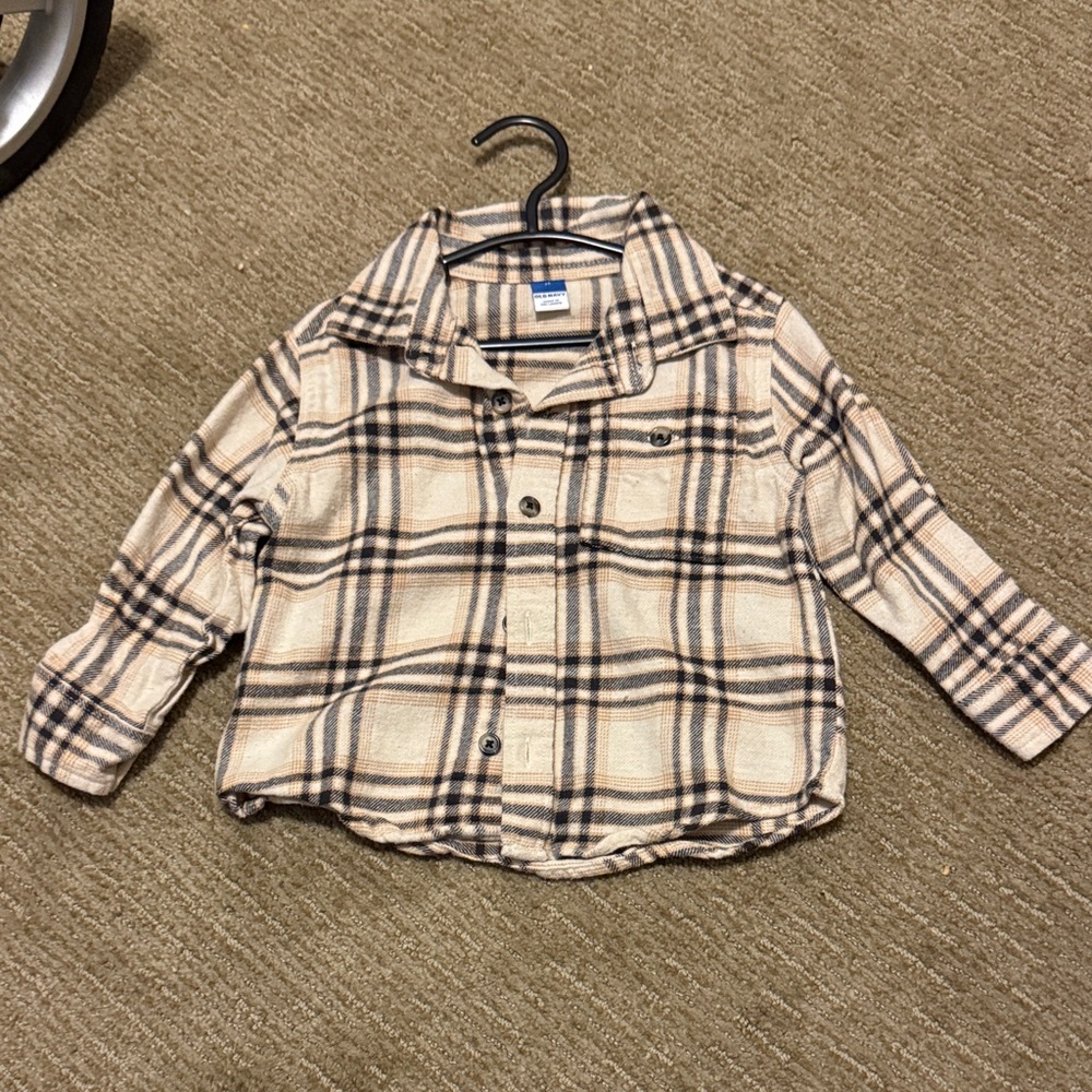Old Navy Kids Plaid Shirt - Beige and Black